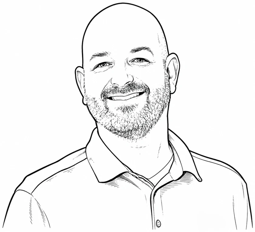 Illustrated portrait of Edge Piece's founder, Craig Couture