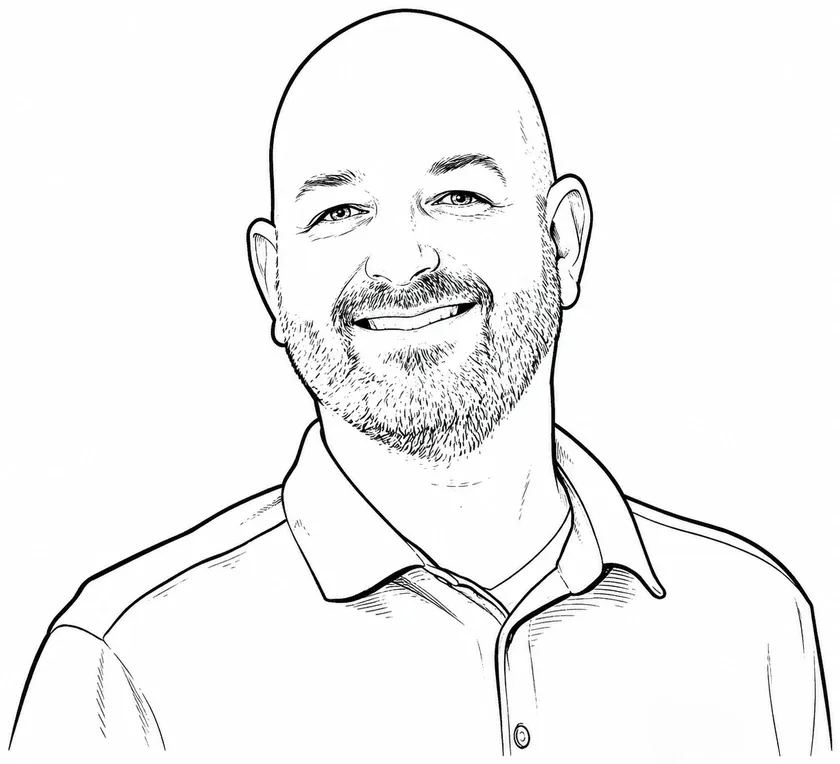Illustrated portrait of Edge Piece's founder, Craig Couture